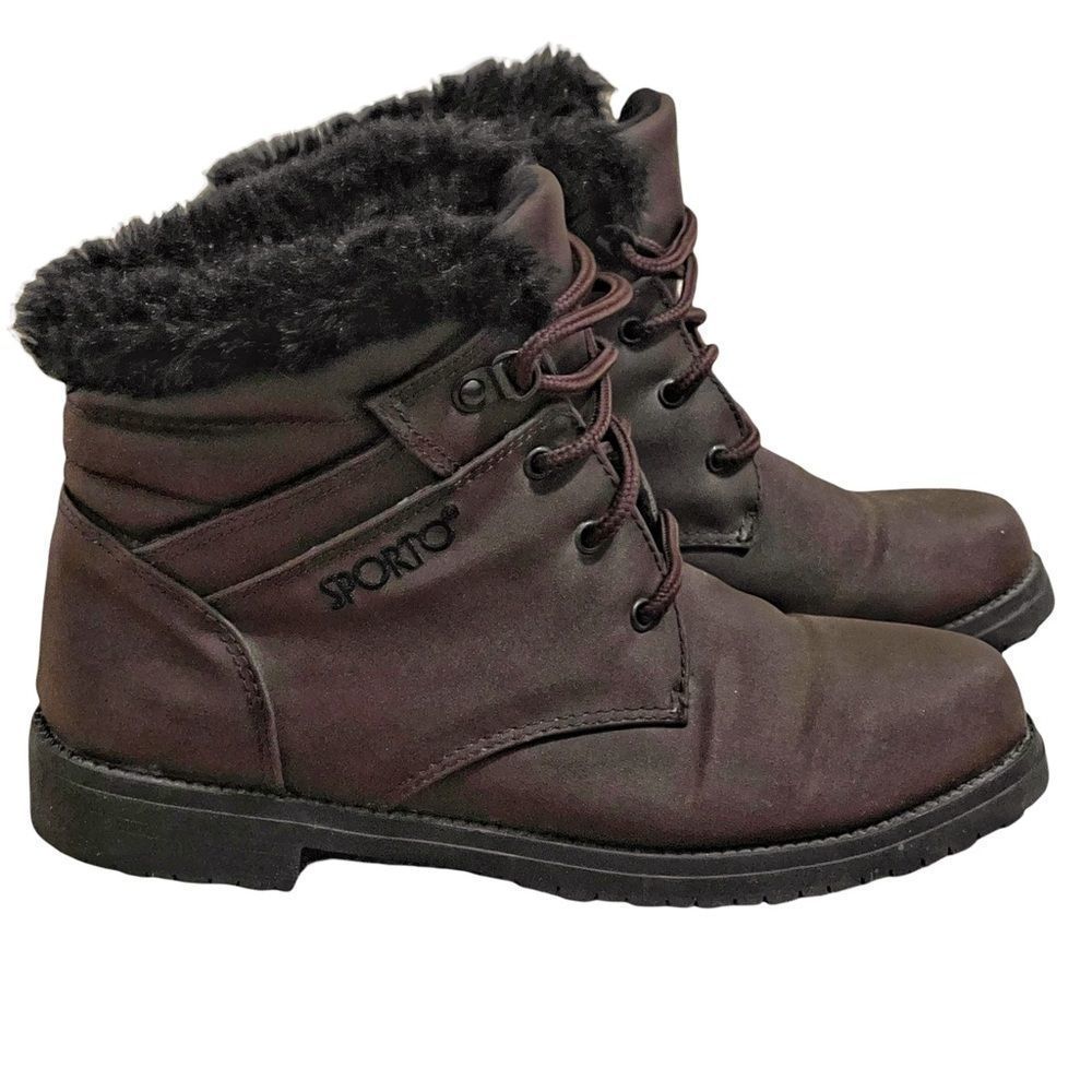 Sporto Dark Brown Fleece Lined Faux Fur Trim Insulated Booties 7.5